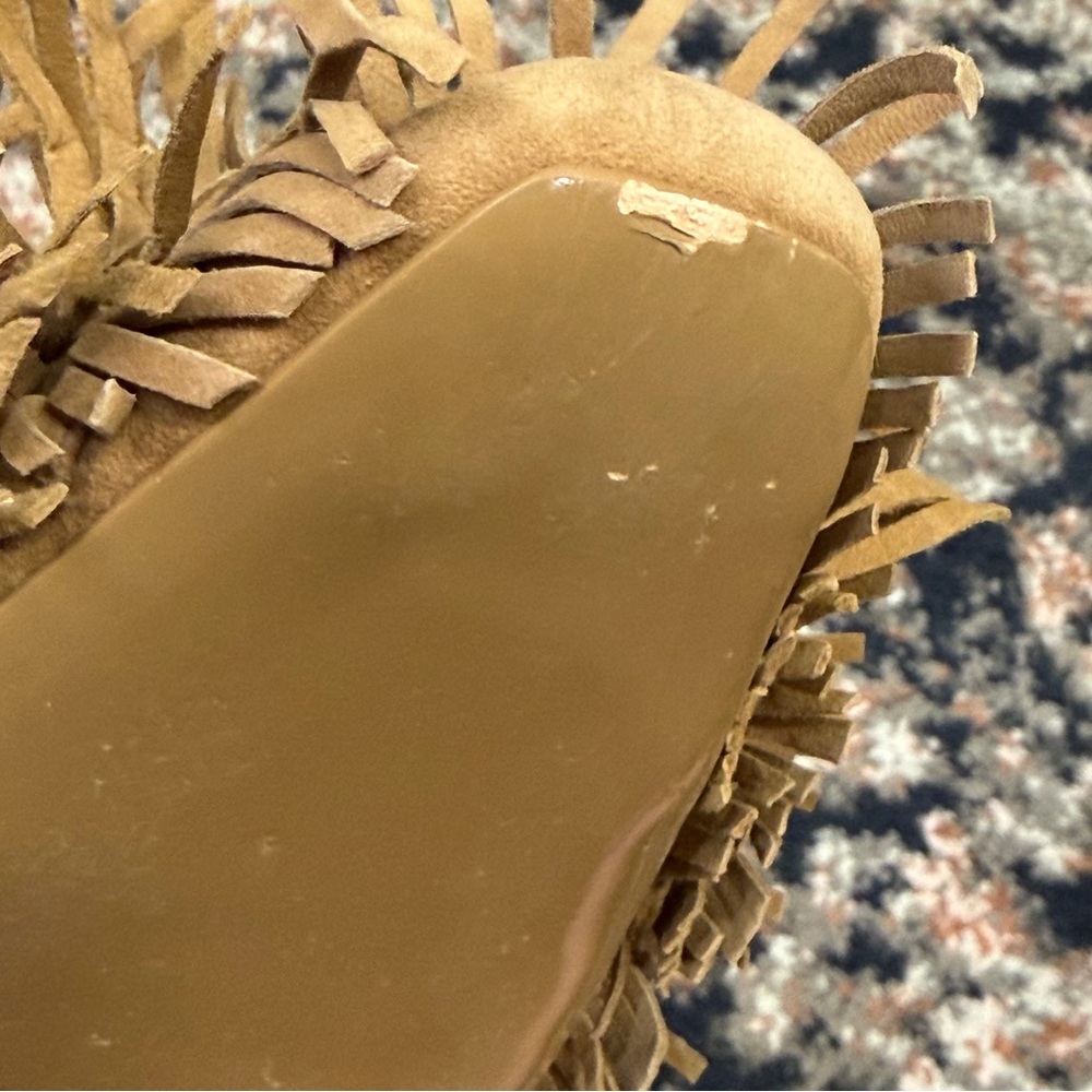 Larroude Tan Suede Fringed Kitten Heel Mule - Picture 16 of 16
